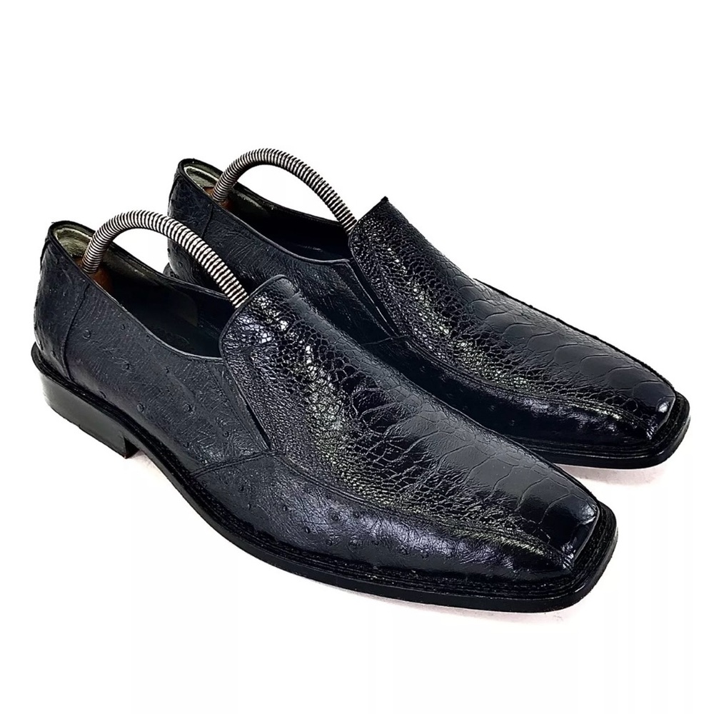LOS ALTOS Black Ostrich & Crocodile Slip On Shoes